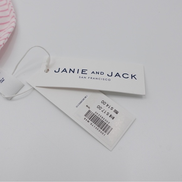 NWT Janie & Jack Baby Girl Bib 100% Cotton Snap Closure Pink Striped - Picture 7 of 8
